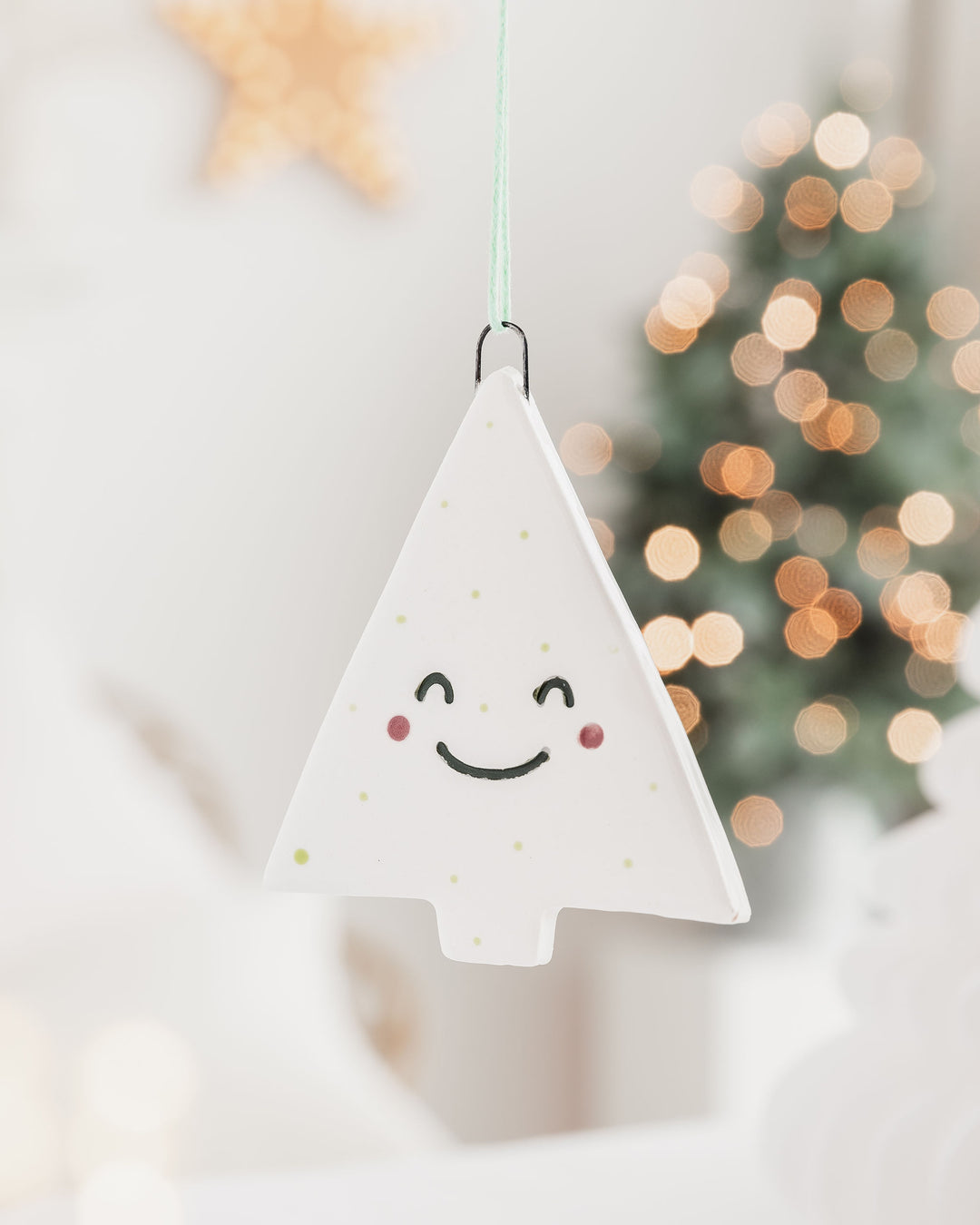 Set 4 Christmas Tree Ornaments with cute smiley faces