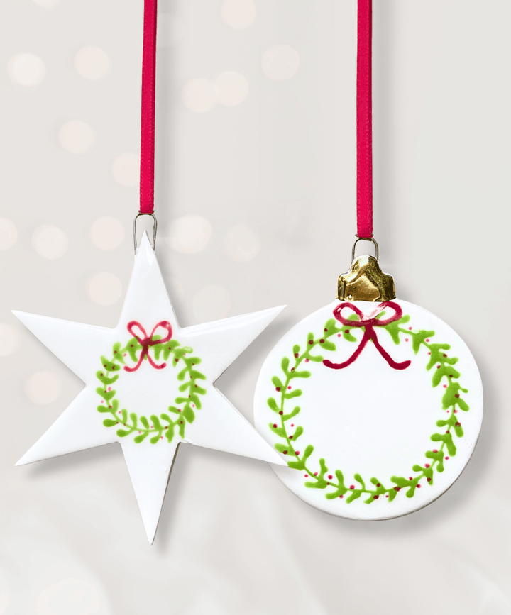 Set of 2 Christmas Ornaments with wreaths