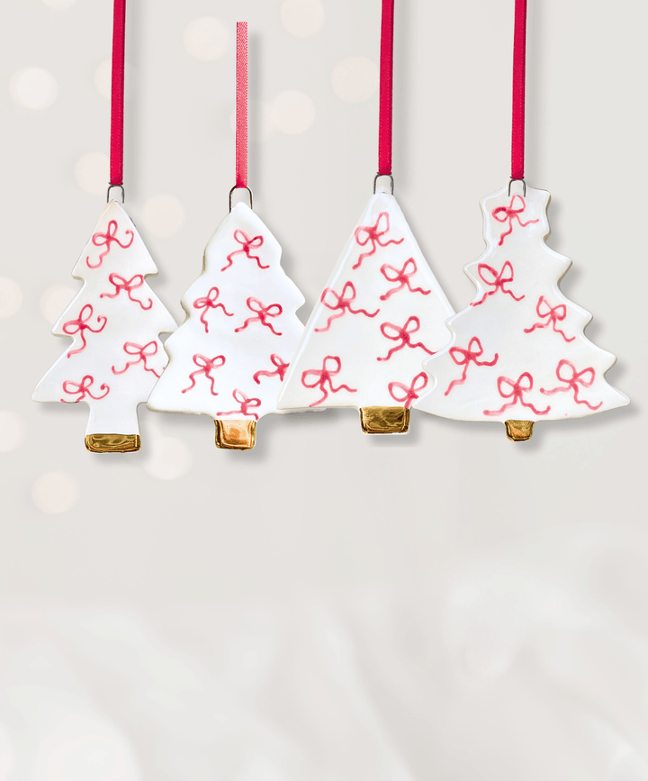 Set 4 Christmas Tree Ornaments with Small Red Bows