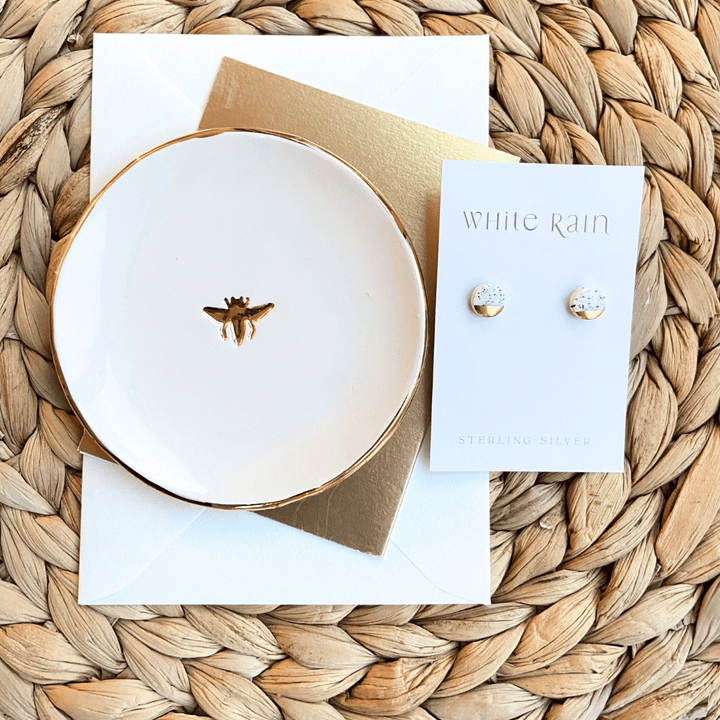 Gold Bee trinket dish and earrings Gift set