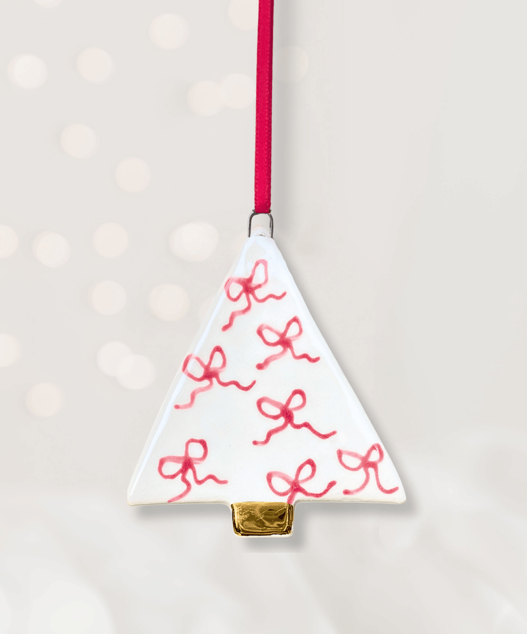 Set 4 Christmas Tree Ornaments with Small Red Bows