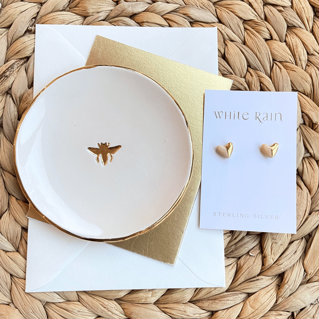 Gold Bee trinket dish and earrings Gift set