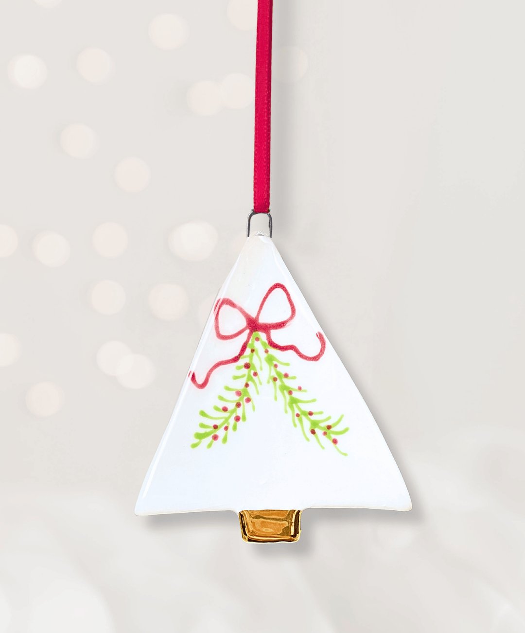Set 4 Christmas Tree Ornaments with hand painted garlands with bows