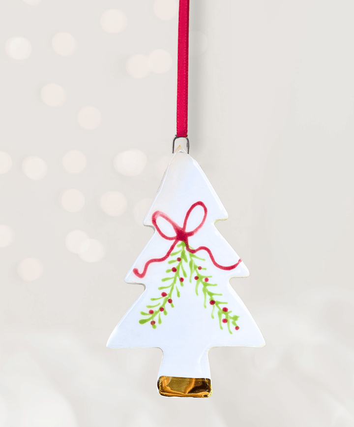 Set 4 Christmas Tree Ornaments with hand painted garlands with bows