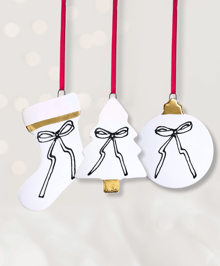 Set of 3 Christmas Ornaments with Black bows