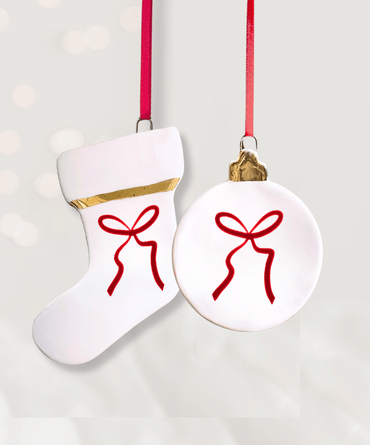 Set of 2  Ornaments with large bows