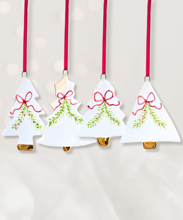 Set 4 Christmas Tree Ornaments with hand painted garlands with bows