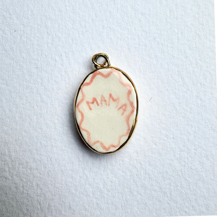 Pink Wavy Mama Border Oval Pendant