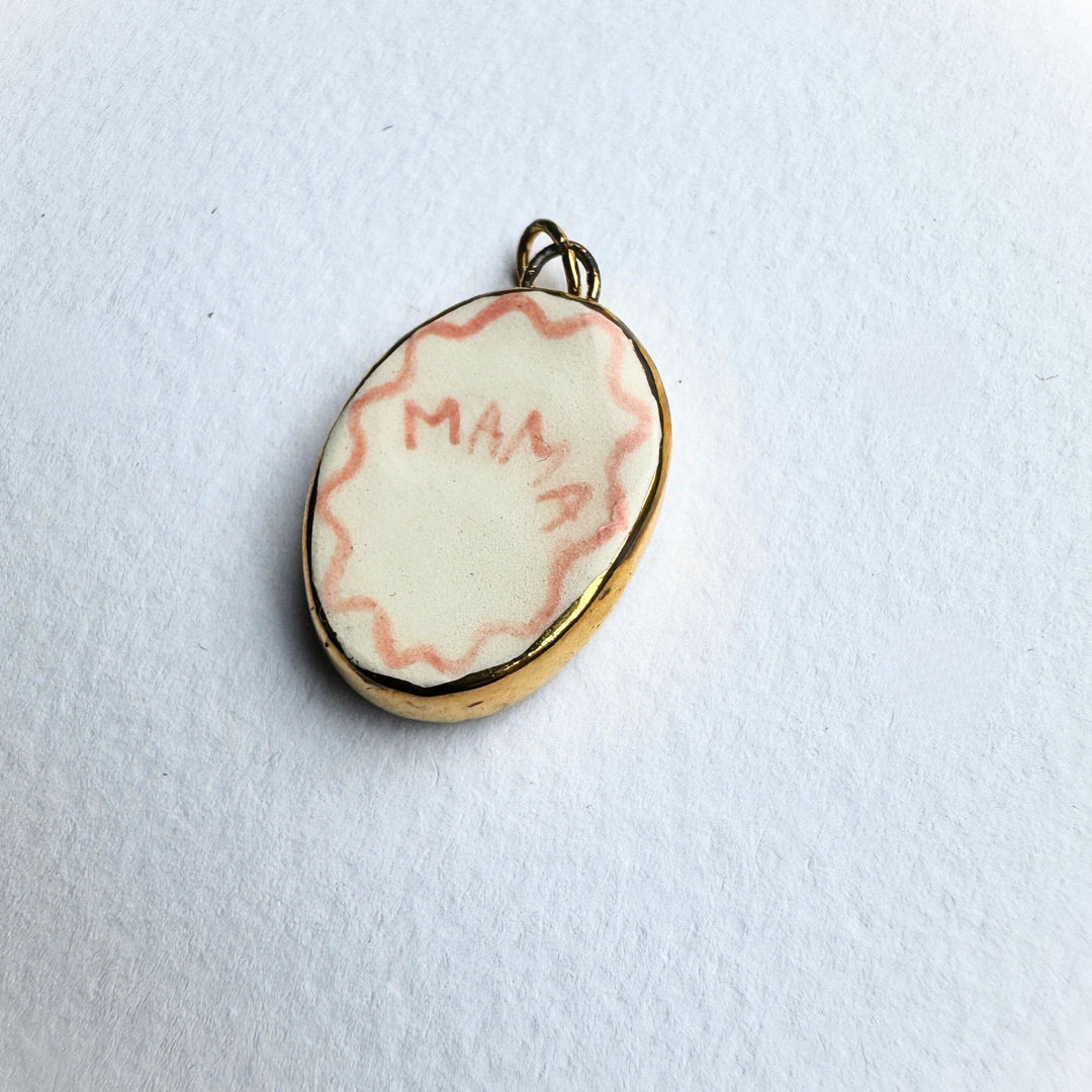 Pink Wavy Mama Border Oval Pendant