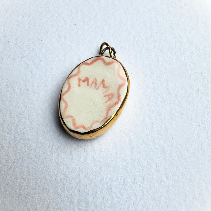 Pink Wavy Mama Border Oval Pendant