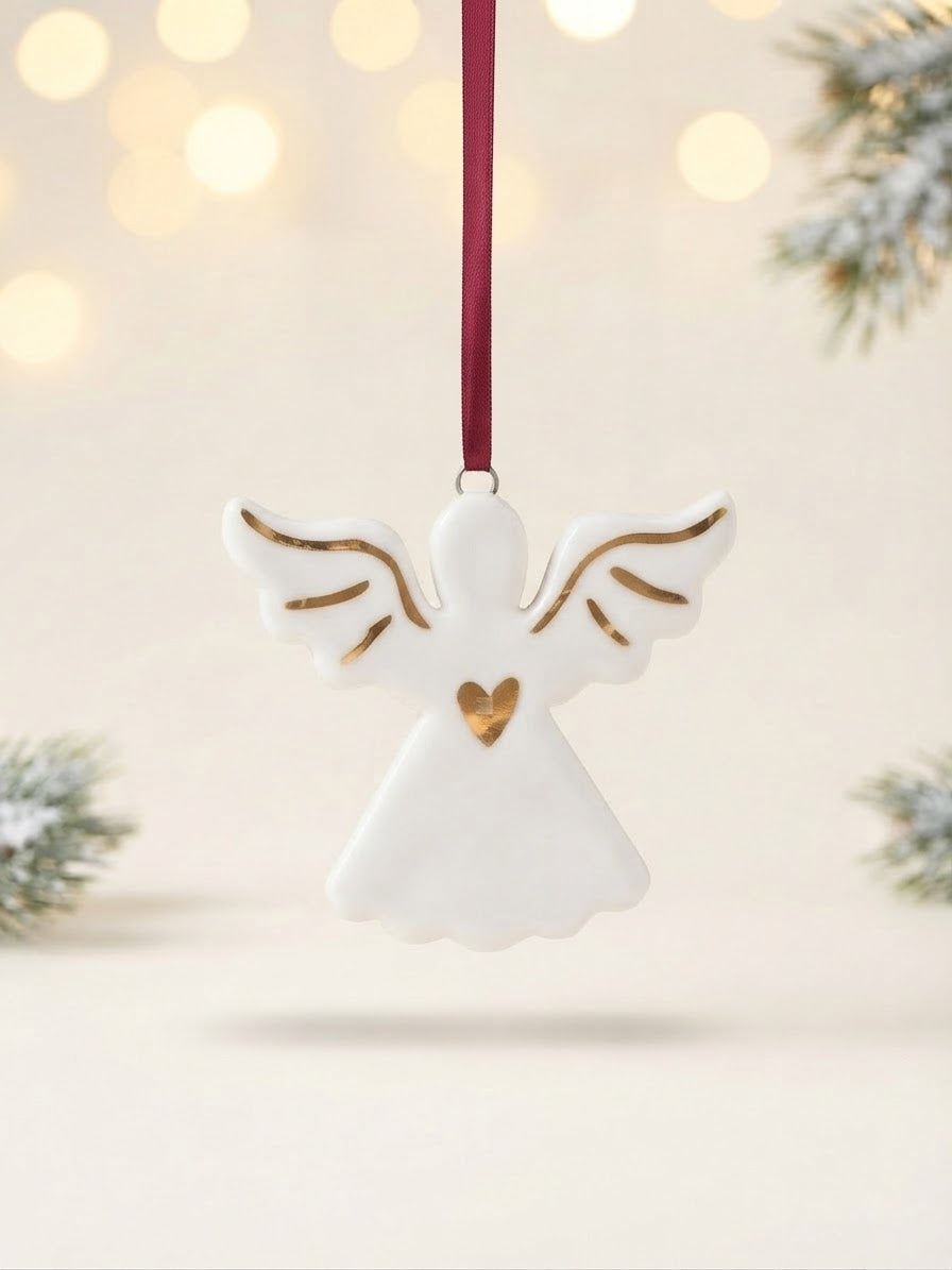Set of 2 Angel Ornaments with Gold Design