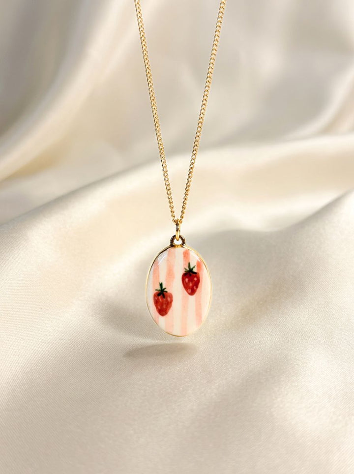 Strawberries and Pink Stripes pendant
