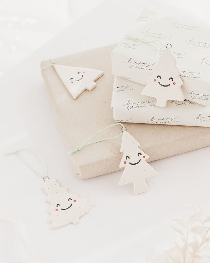 Set 4 Christmas Tree Ornaments with cute smiley faces