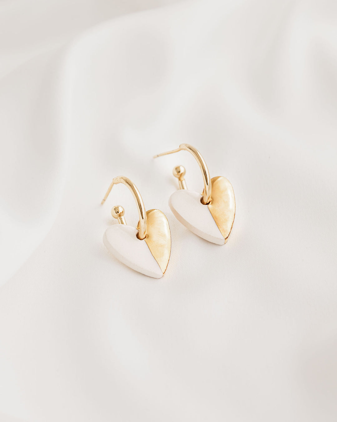 Mini Heart Ceramic Charm with Huggie Hoops – White Rain Designs