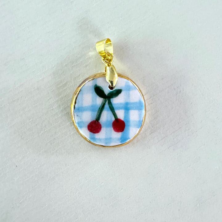 Cherry with Blue Check Pendant