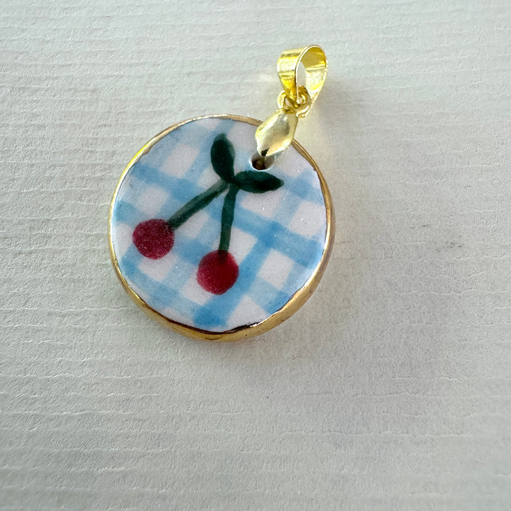 Cherry with Blue Check Pendant