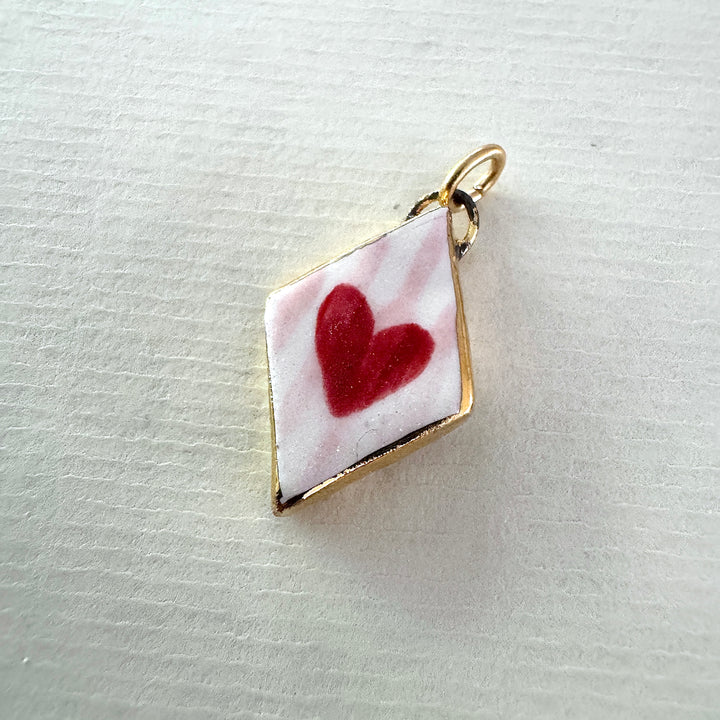 Red Heart and pink stripes Pendant