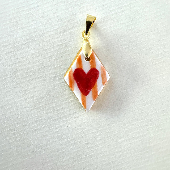 Red Heart and Orange Stripes Pendant
