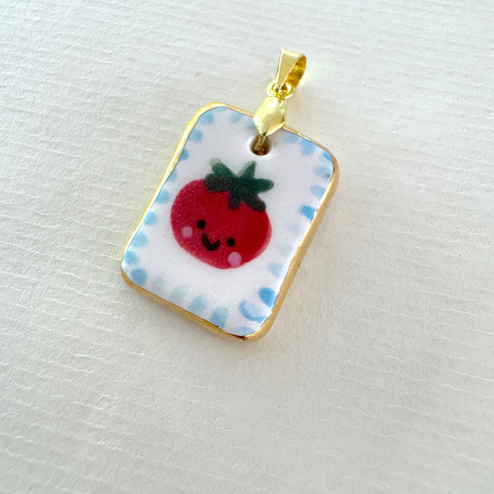 Cute Tomato Pendant with Blue Border