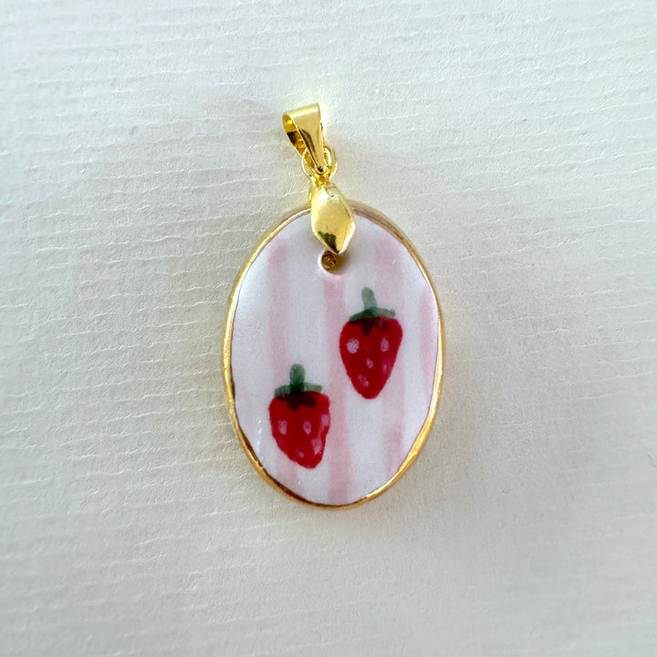 Strawberries and Pink Stripes pendant