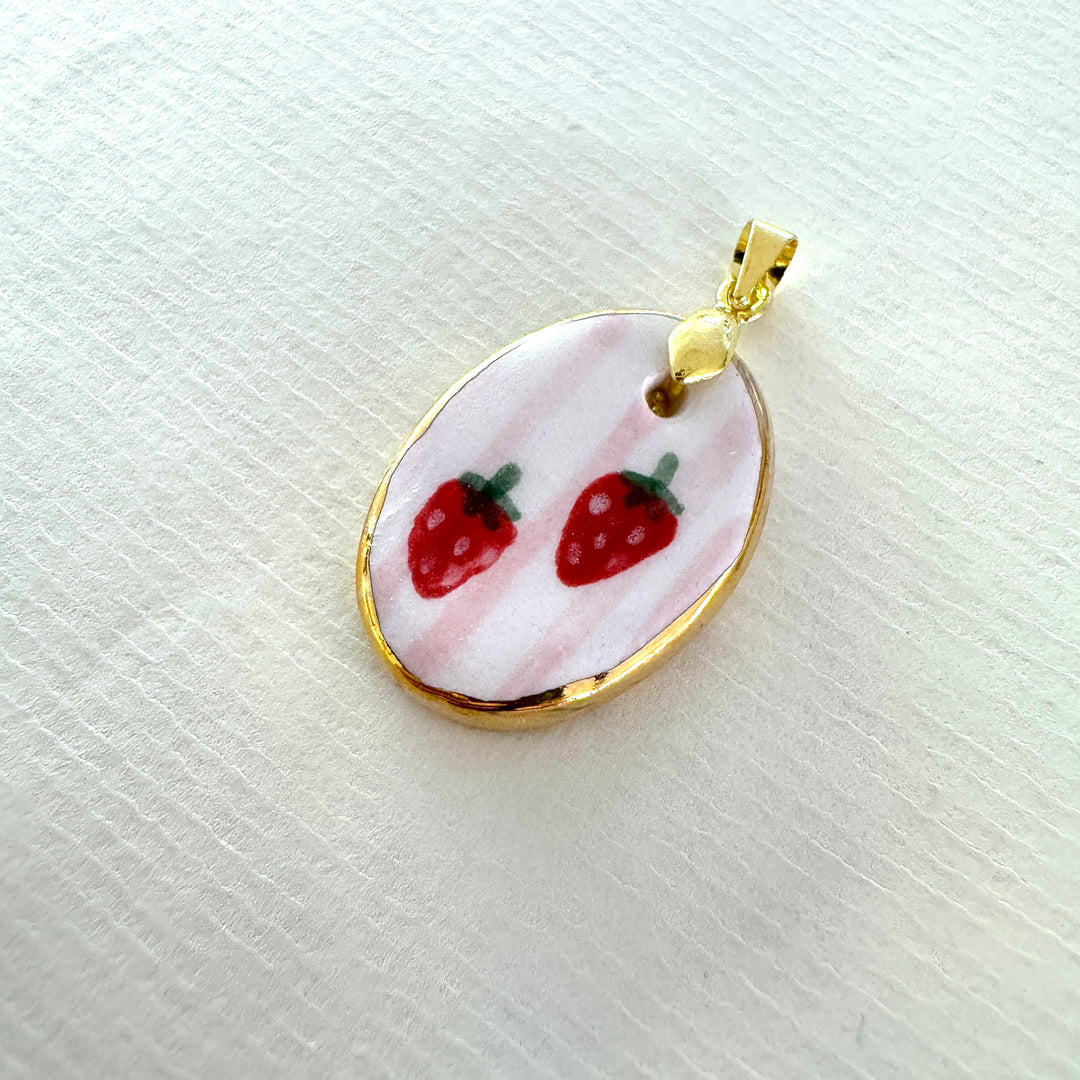 Strawberries and Pink Stripes pendant