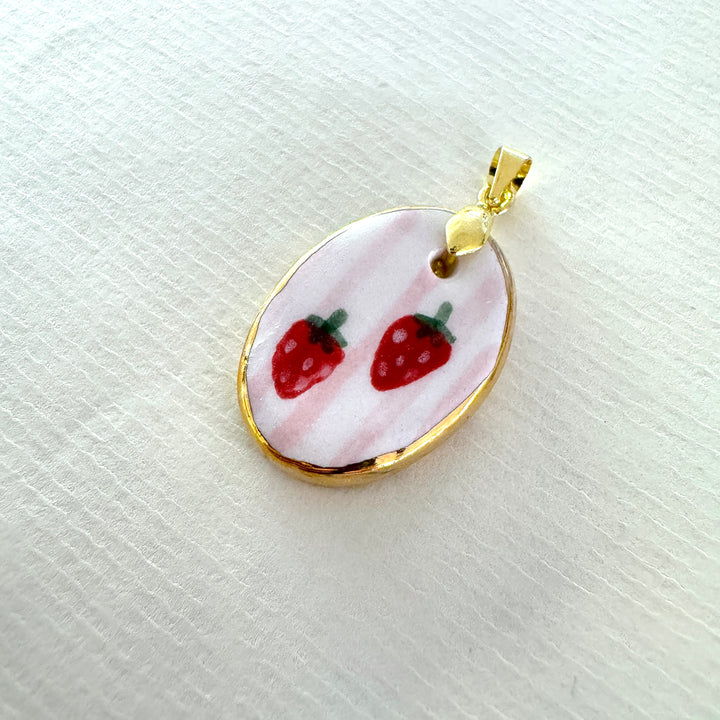 Strawberries and Pink Stripes pendant