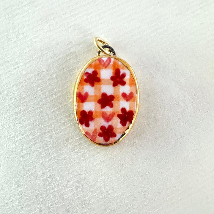 Flower and hearts Oval Pendant