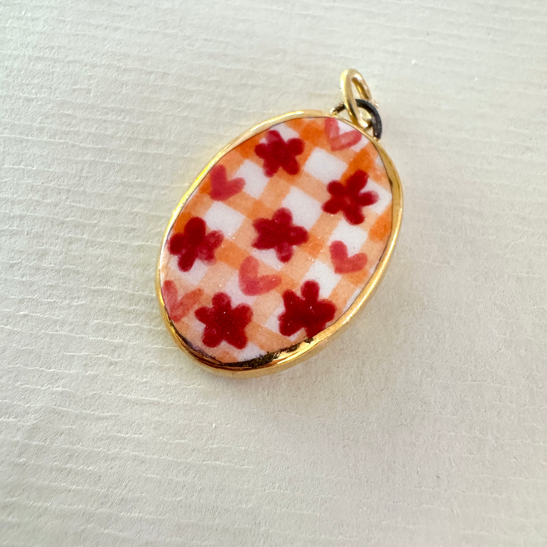 Flower and hearts Oval Pendant