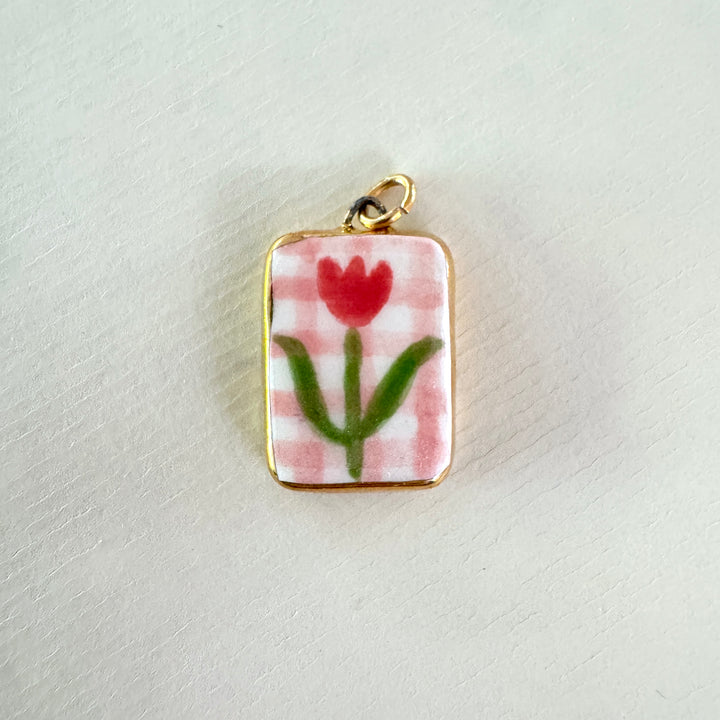Tulip with Pink Check Pendant