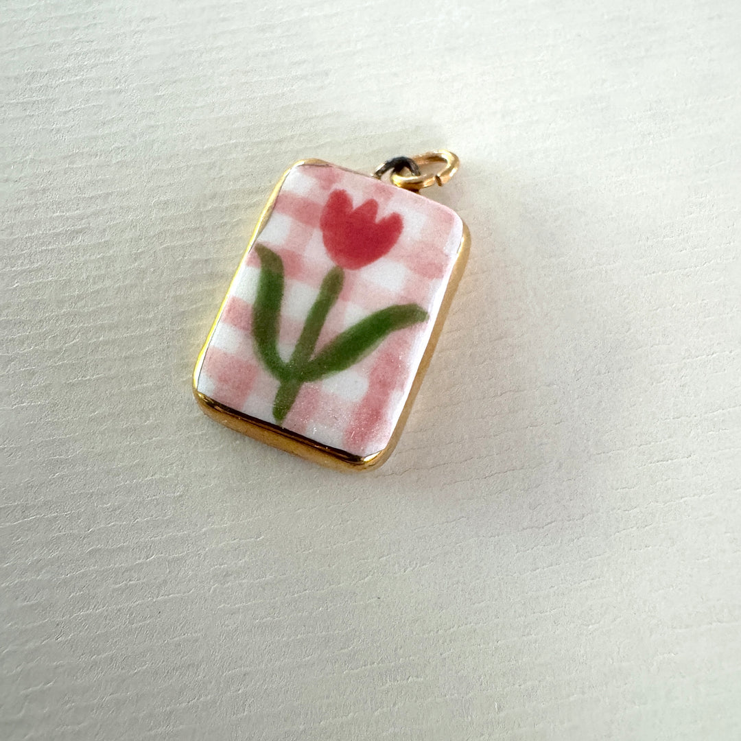 Tulip with Pink Check Pendant
