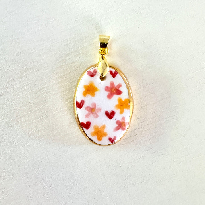 Flowers and Hearts Pendant Oval