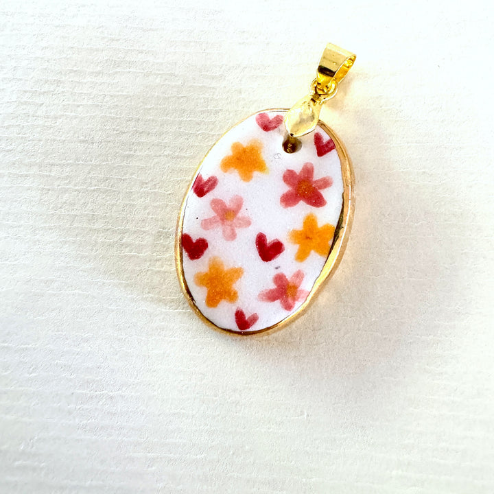 Flowers and Hearts Pendant Oval