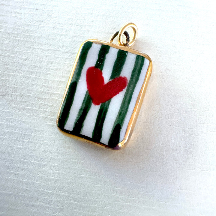 Red Heart with Green Stripes Pendant
