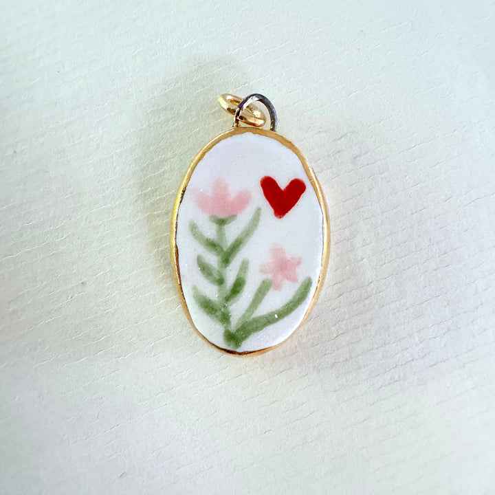 Flowers with Single heart Pendant