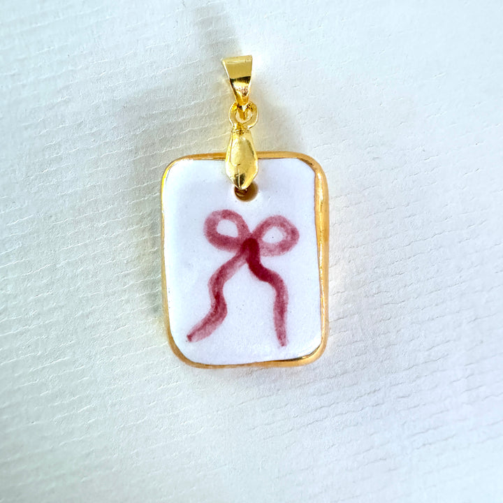 Pink Bow pendant - Oval