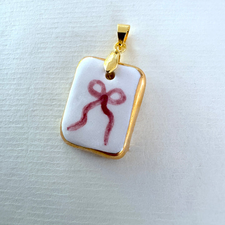 Pink Bow pendant - Oval