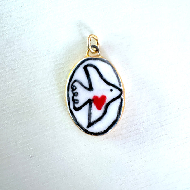 Dove with Red Heart Pendant
