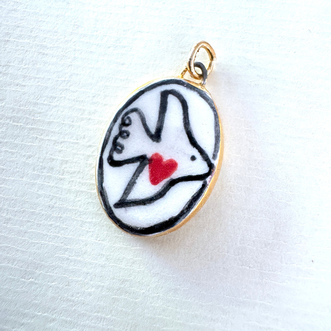 Dove with Red Heart Pendant