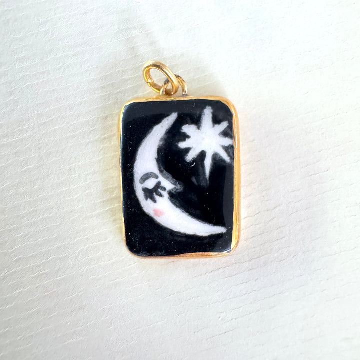 Moon and Star with Black background Pendant