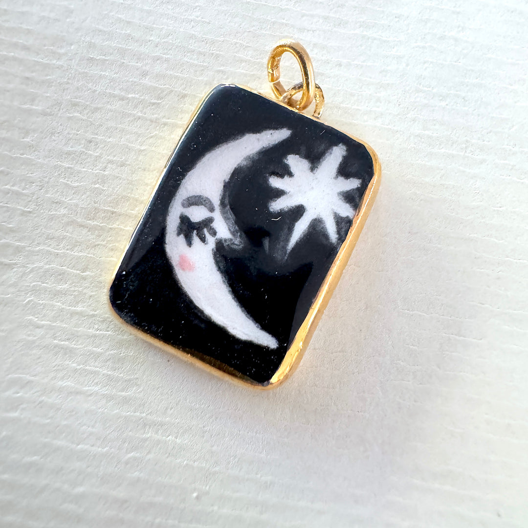 Moon and Star with Black background Pendant