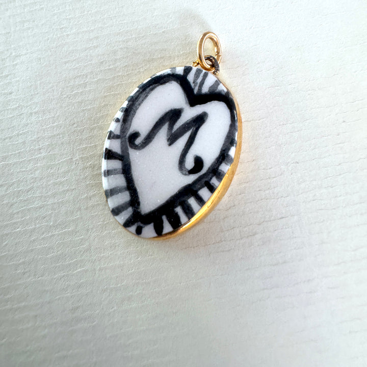 Personalised Initial  Pendant with heart Design - Oval