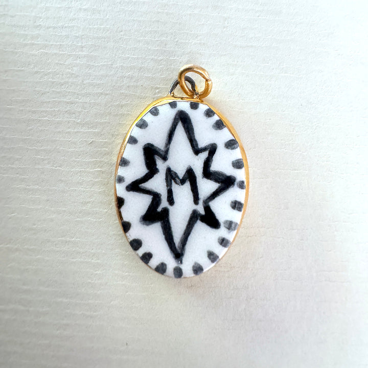 Personalised Initial Pendant with Star and Border - Oval