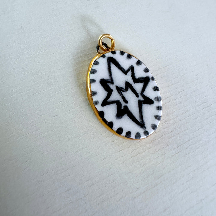 Personalised Initial Pendant with Star and Border - Oval
