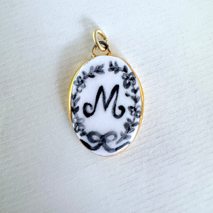 Personalised Initial Pendant with Floral Border - Oval