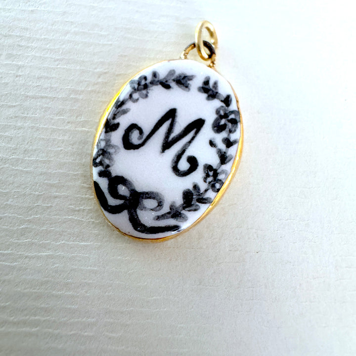 Personalised Initial Pendant with Floral Border - Oval