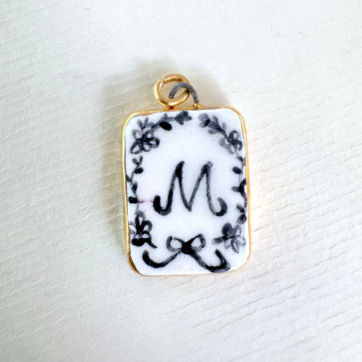 Personalised Initial Pendant with Floral Border - Rectangle