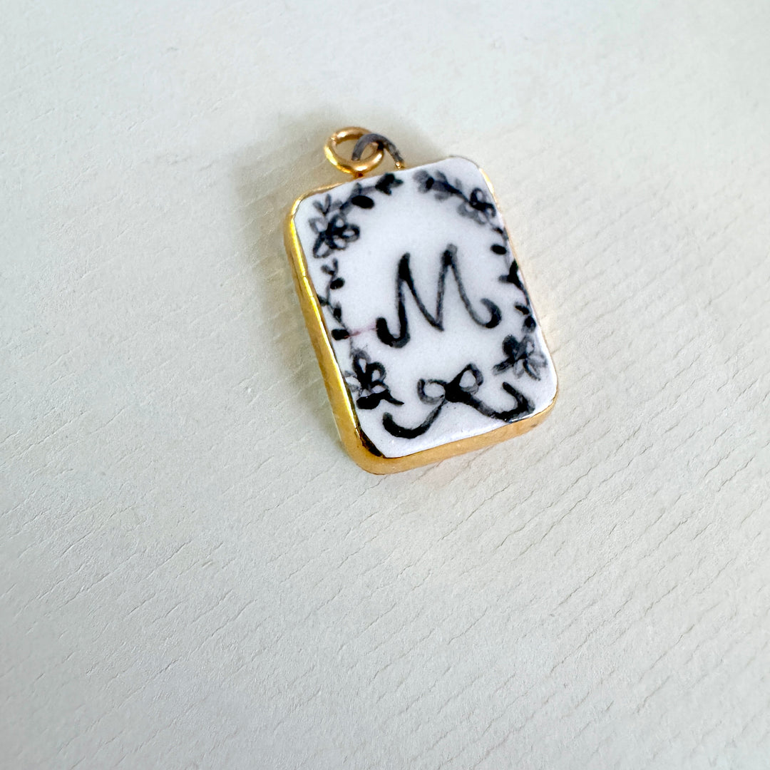 Personalised Initial Pendant with Floral Border - Rectangle