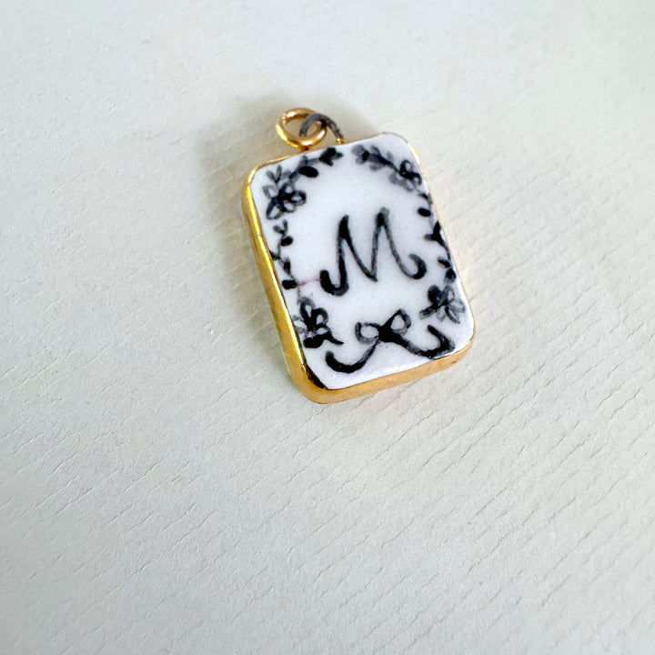 Personalised Initial Pendant with Floral Border - Rectangle