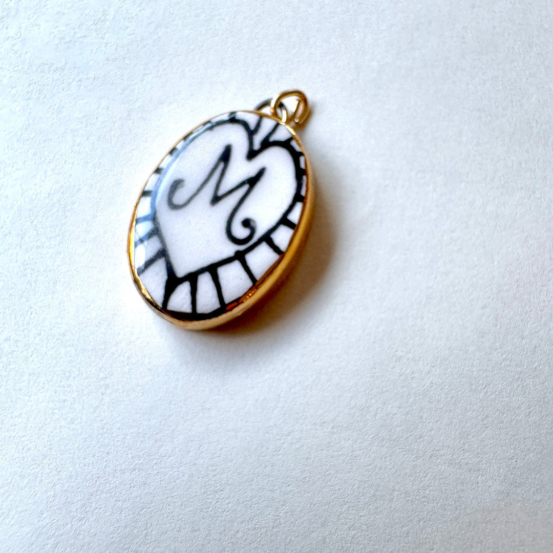 Personalised Initial  Pendant with heart Design - Oval