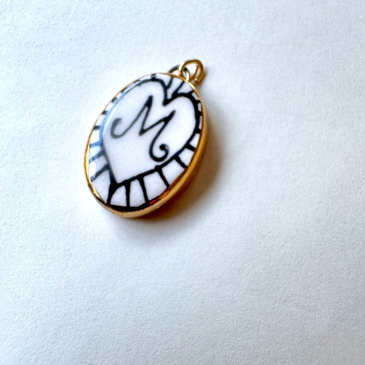 Personalised Initial  Pendant with heart Design - Oval